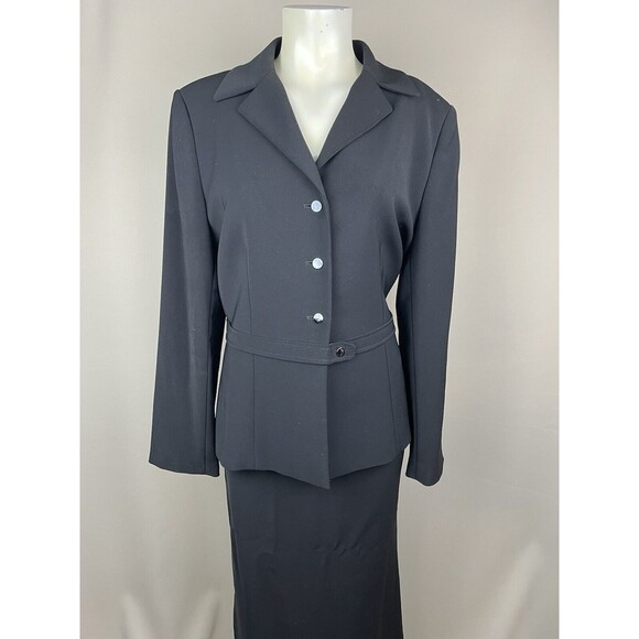 TAHARI ARTHUR S. LEVINE Long Skirt Business Suit Women’s 14 Black Vintage - Picture 2 of 16